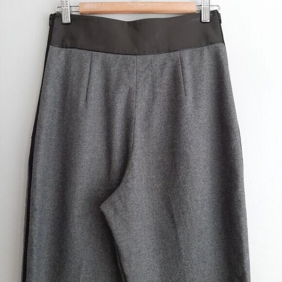 Diane von Furstenberg DVF / Ellis Leather Trim Waist High Rise Gray Trousers 4 - Picture 13 of 16
